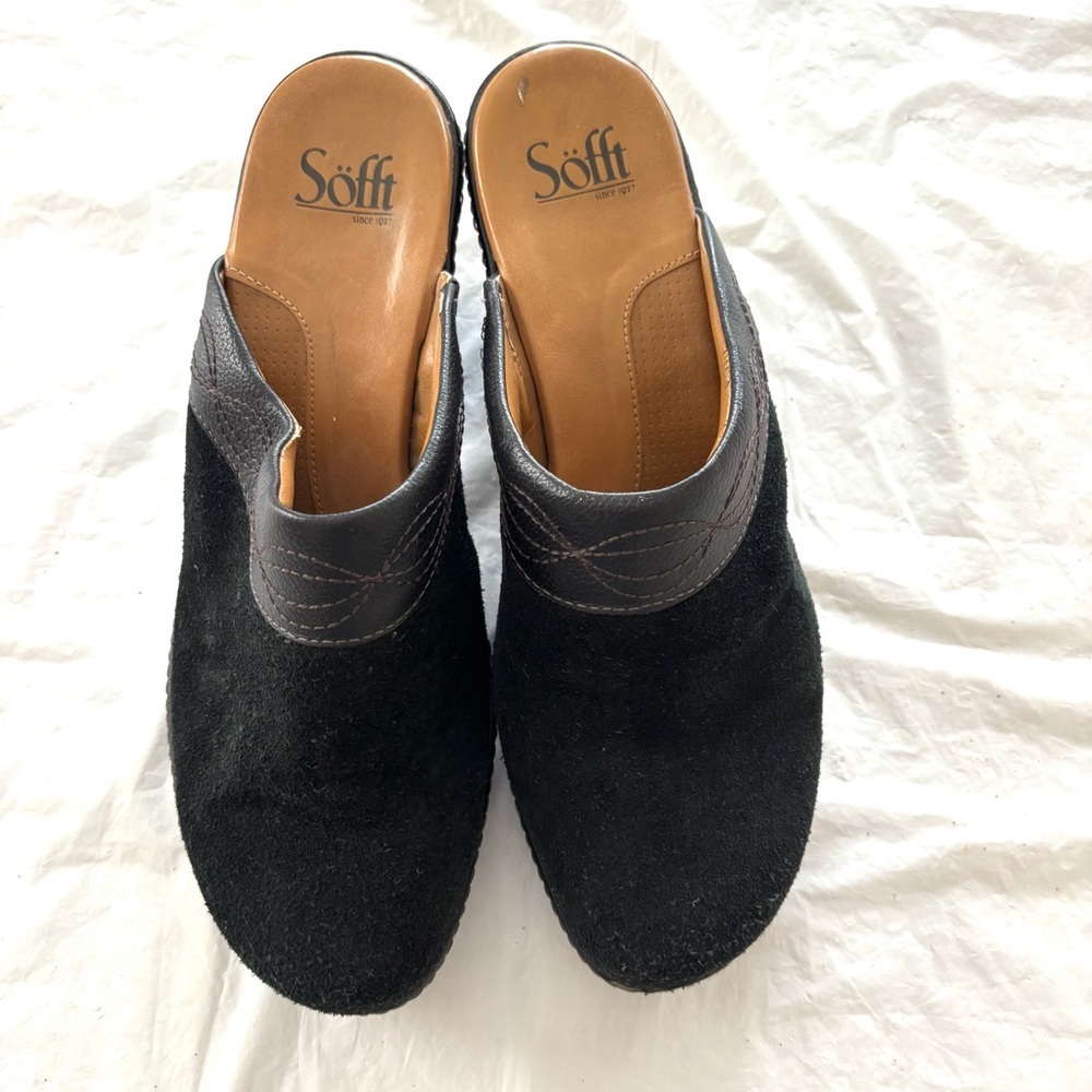 Sofft Octavia black Leather clog mules heeled SZ 9.5 Worn Once on carpet - Picture 12 of 14